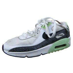 Nike‎ Air Max 90 Boys 4.5 White Gray Black Green Sneaker Mesh Leather Casual